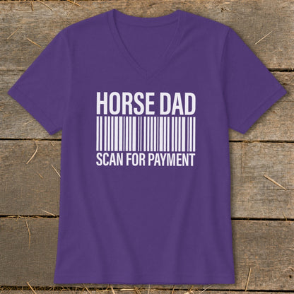 Purple t-shirt with "HORSE DAD SCAN FOR PAYMENT" and barcode graphic.