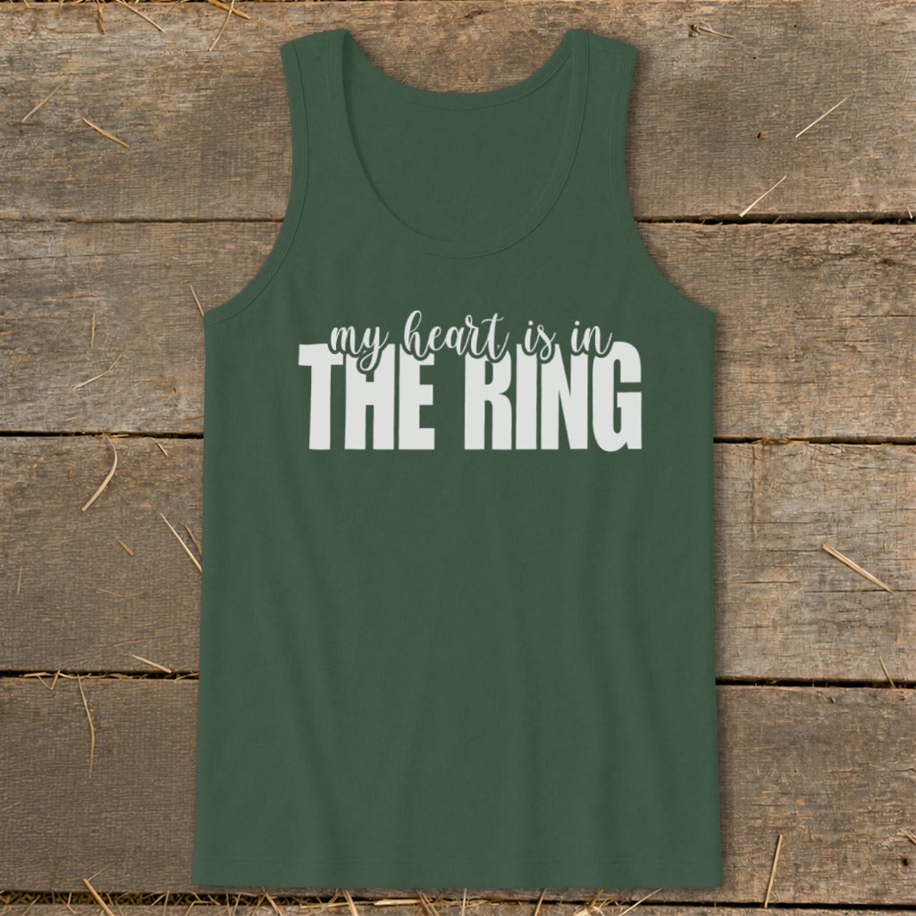 Green tank top with white text "my heart is in THE RING".