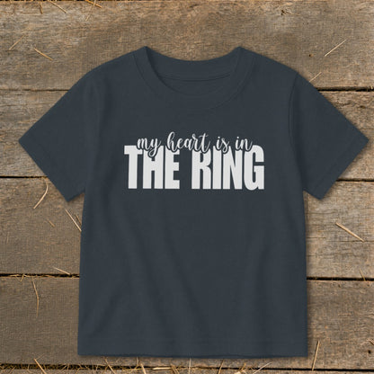 Dark grey t-shirt with white text "my heart is in THE RING".