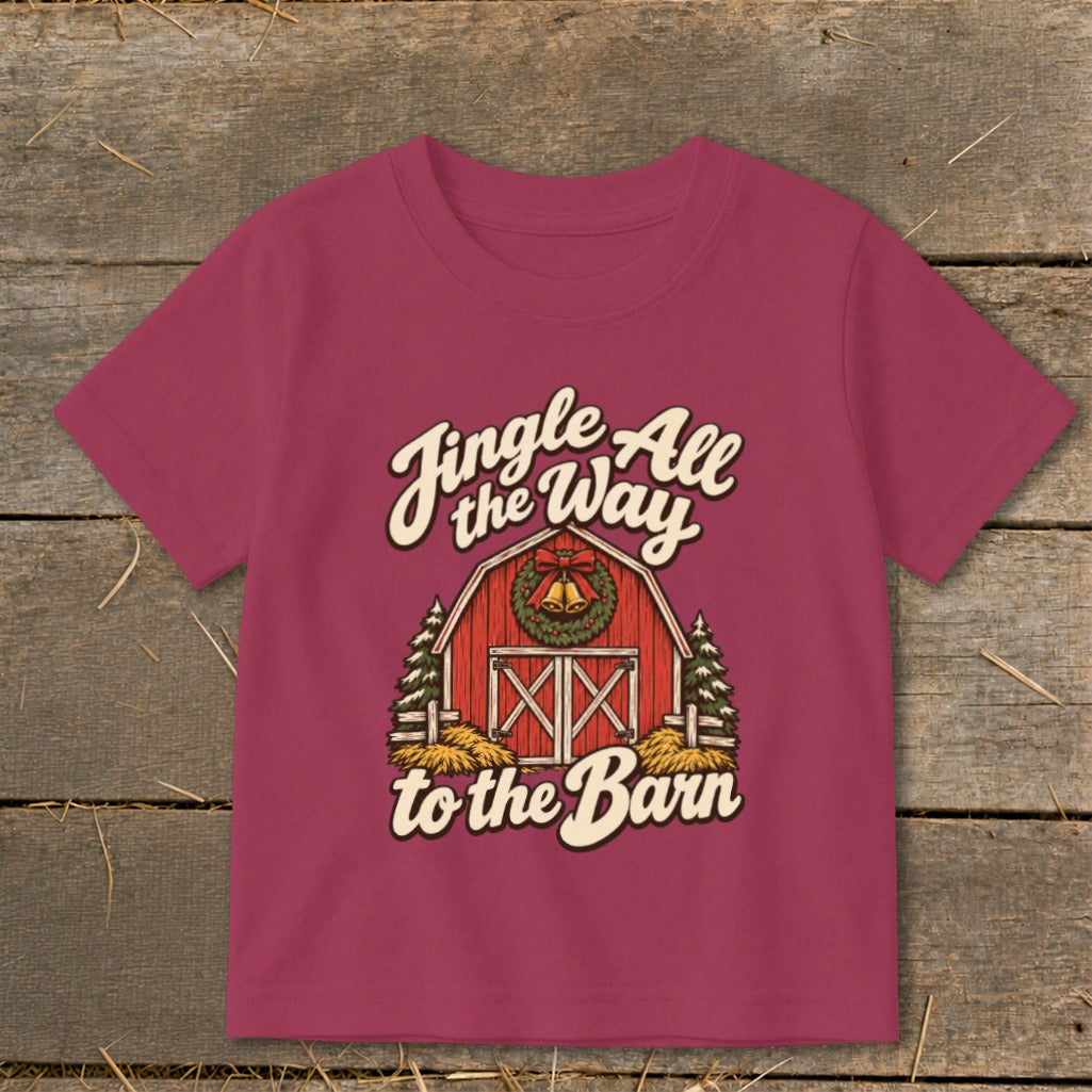Crimson shirt with "Jingle All the Way to the Barn" graphic.