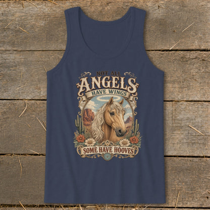 Tank top with horse and desert scene, "Not All Angels Have Wings Some Have Hooves" text.