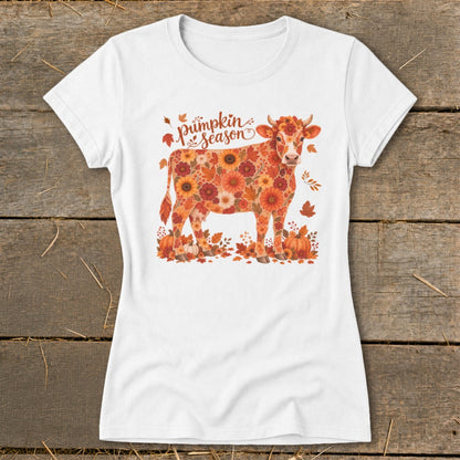 Fall Floral Cow Ladies Tee