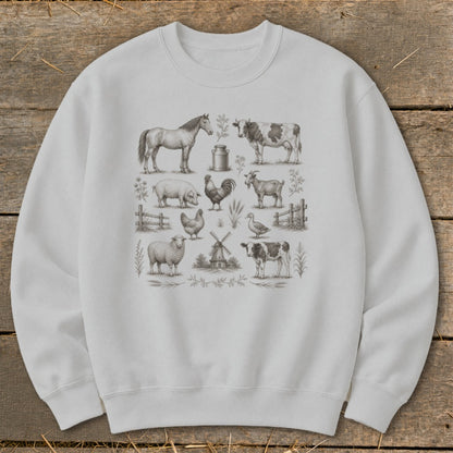 Crewneck sweatshirt with a vintage farm animal illustration print.