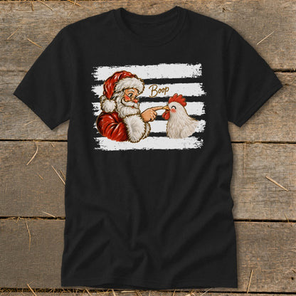 Santa boops a chicken with the word "Boop" above.