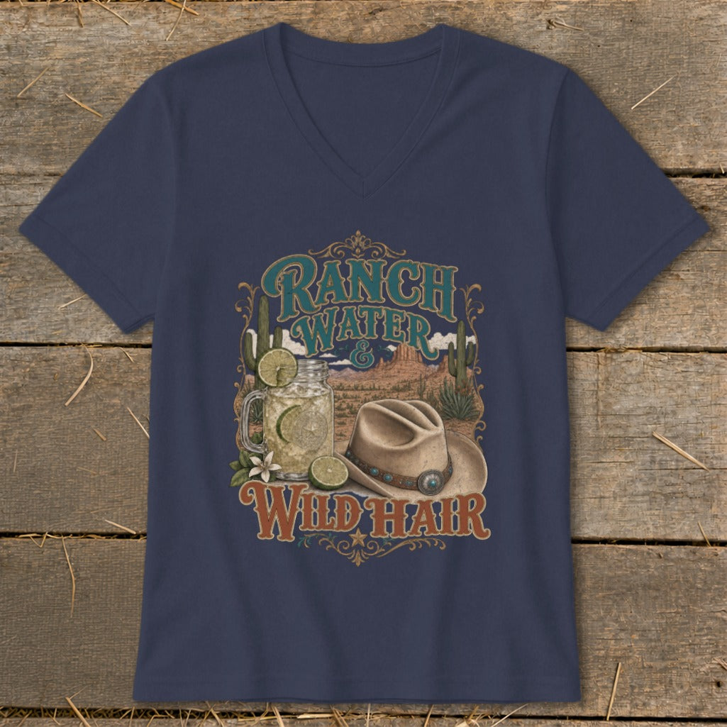 Ranch Water & Wild Hair graphic with a mason jar drink, cowboy hat, and desert landscape.