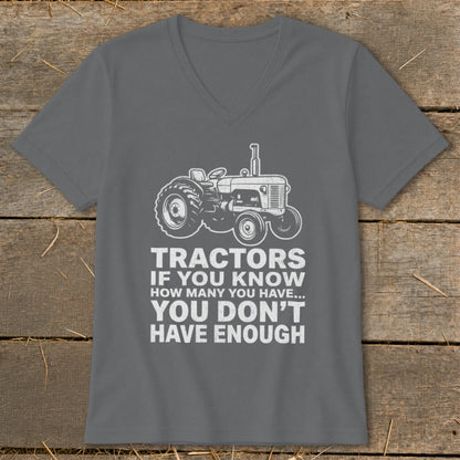 Gray t-shirt with tractor graphic and text "Tractors if you know how many you have... you don't have enough."