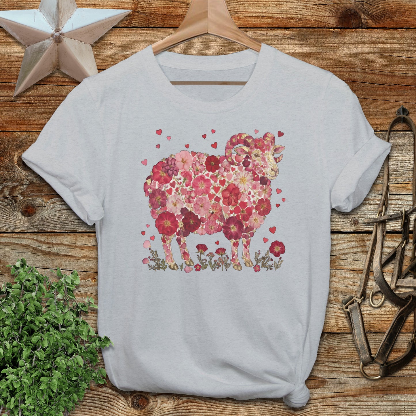 Floral Sheep Graphic Design on Casual T-Shirt Product