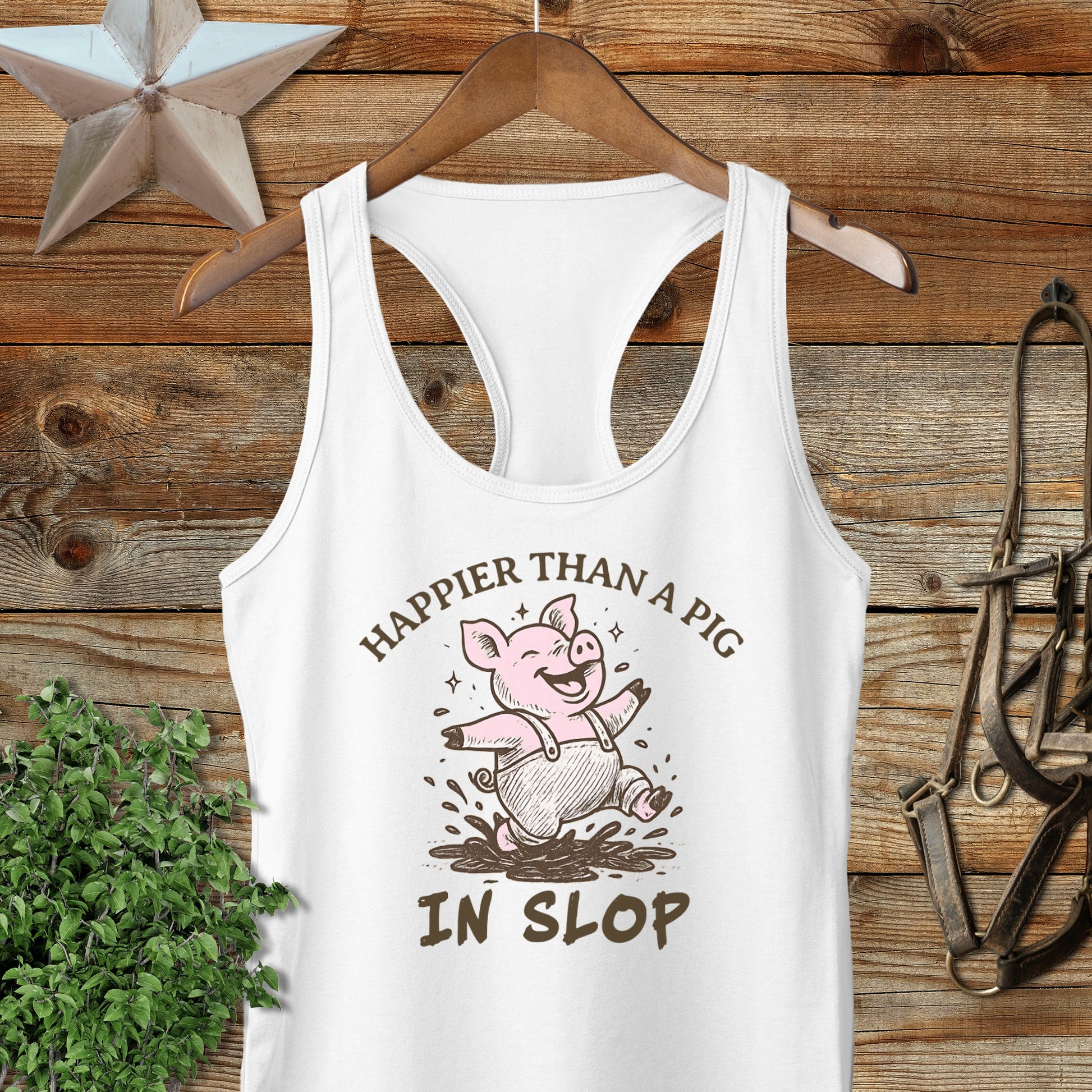 Happier Than A Pig In Slop Cute Pig Design Tank Top