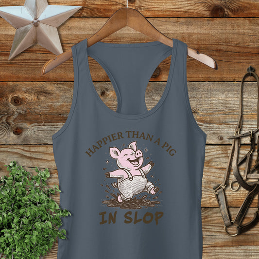 Happier Than A Pig In Slop Graphic Tank Top