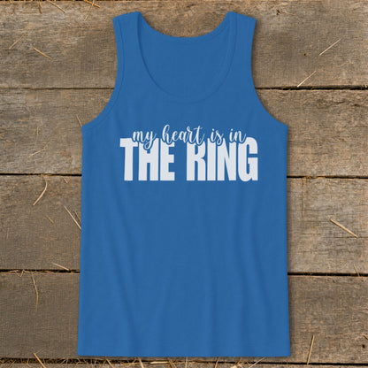 Blue tank top with white text that reads "my heart is in THE RING".