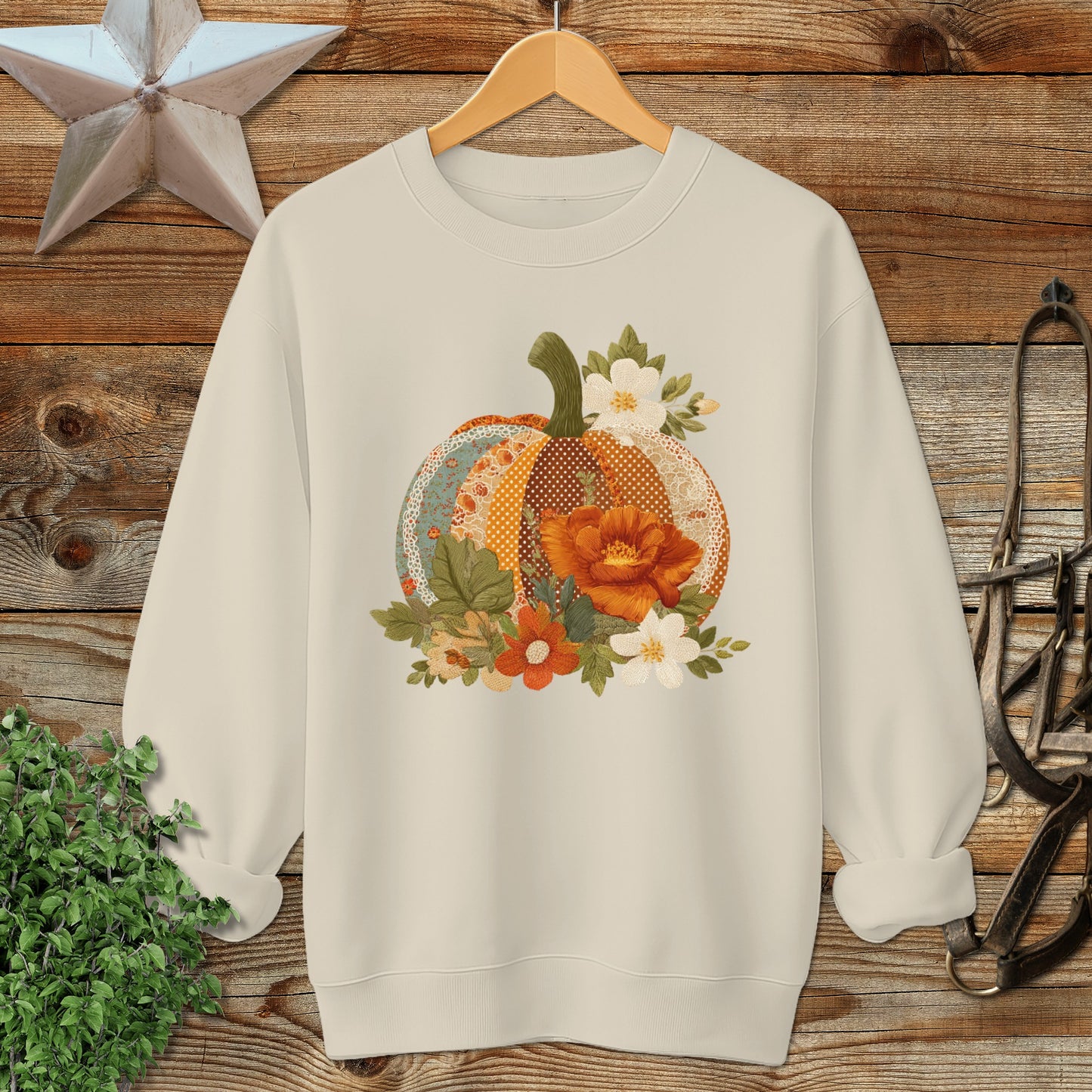 Fall Pumpkin Floral Design on Beige Unisex Sweatshirt product type