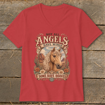 Red t-shirt with horse portrait and text "Not All Angels Have Wings Some Have Hooves".