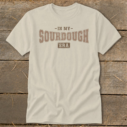 Light beige t-shirt with "In My Sourdough Era" text graphic.
