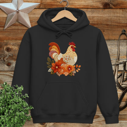 Colorful Rooster with Flowers on Black Hoodie product