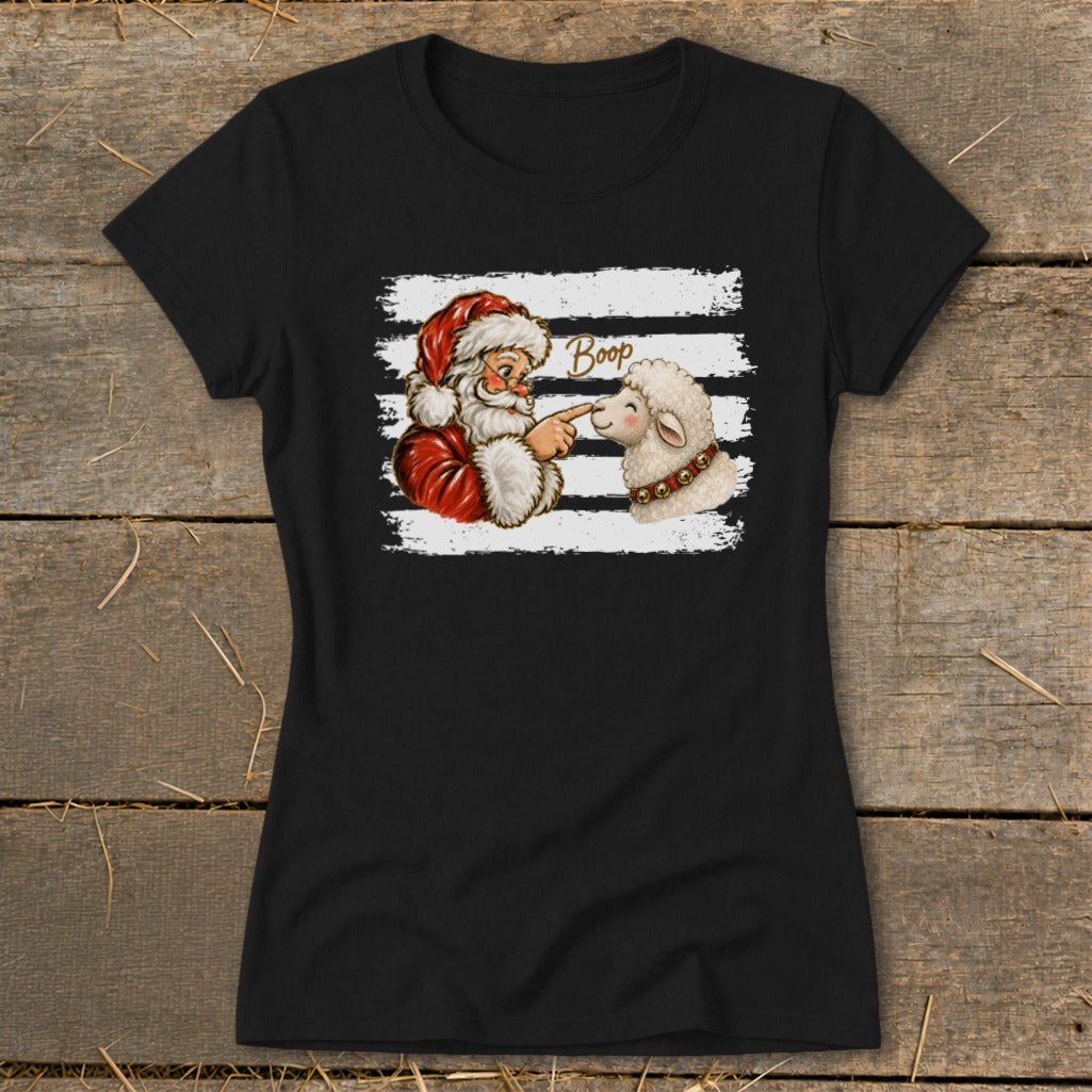 Santa booping a sheep on the nose with "Boop" text above.