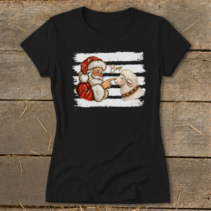 Santa booping a sheep on the nose with "Boop" text above.