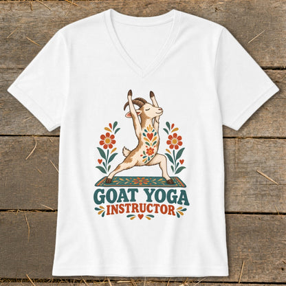 Goat in yoga pose with "Goat Yoga Instructor" text and floral designs.