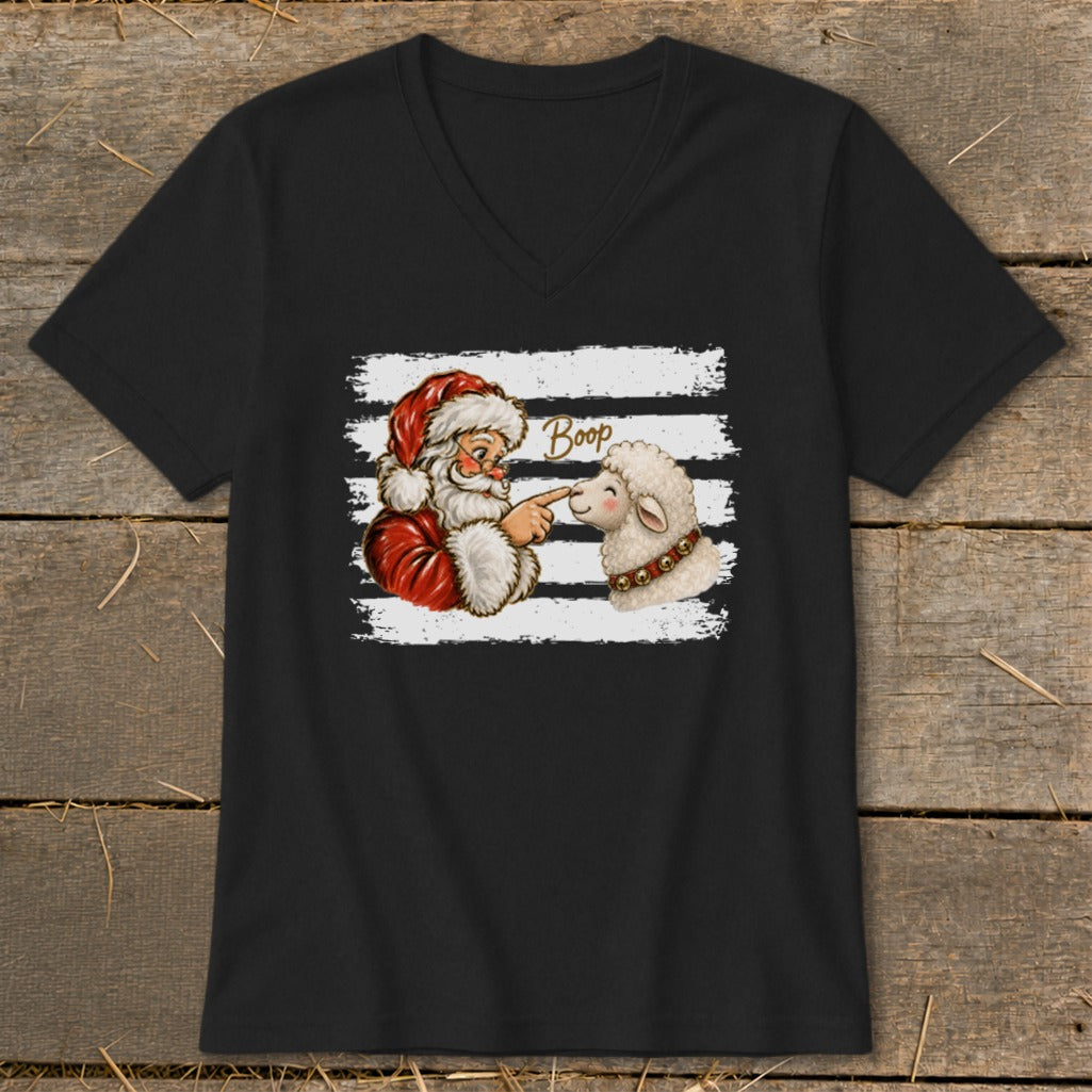 Santa booping a sheep on the nose with "Boop" text.