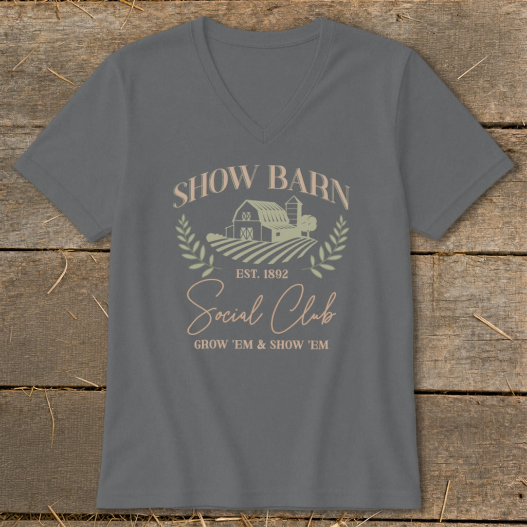 Show Barn Social Club t-shirt with barn, fields, and text.