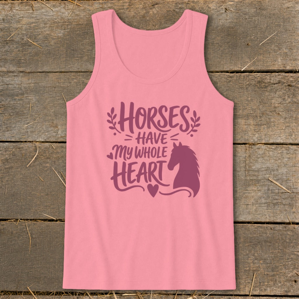 Pink tank top with "Horses Have My Whole Heart" and horse silhouette.