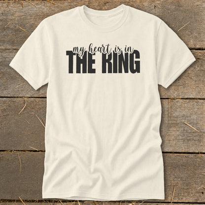 Cream t-shirt with black text that reads "my heart is in THE RING".