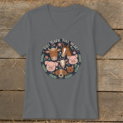 T-shirt with barnyard animals and text "FULL BARN, FULL HEART" in a circular design.