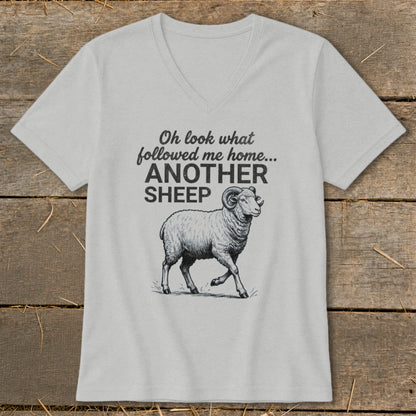 Light grey t-shirt with "Oh look what followed me home... ANOTHER SHEEP" and a sheep graphic.