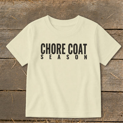Light yellow t-shirt with black text reading "CHORE COAT SEASON".