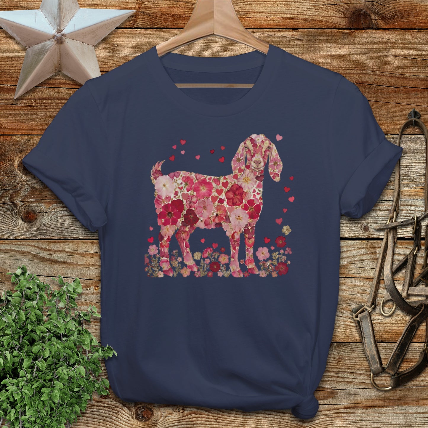 Floral Goat With Hearts Women's T-Shirt for Animal Lovers