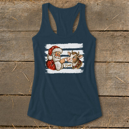 Santa Claus boops a cow on the nose with text that reads "Boop."