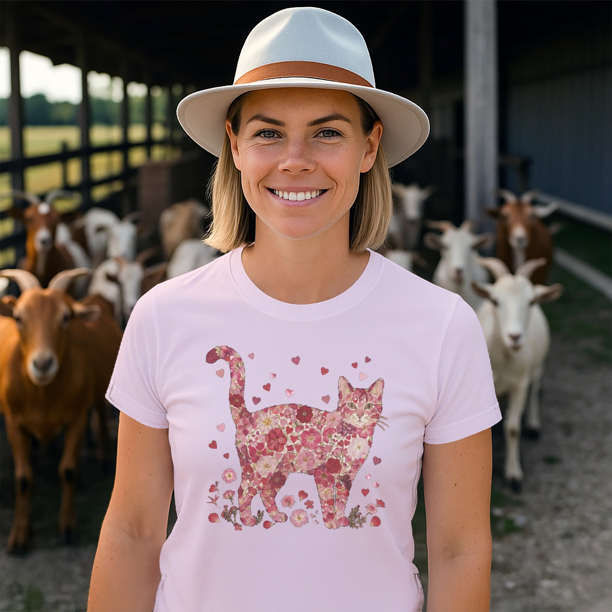 Floral Cat Design T-Shirt for Animal Lovers