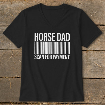 Black t-shirt with "HORSE DAD SCAN FOR PAYMENT" in white text and barcode.