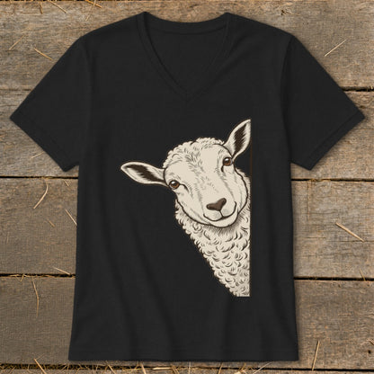 Black t-shirt with a stylized illustration of a sheep peeking from the side.