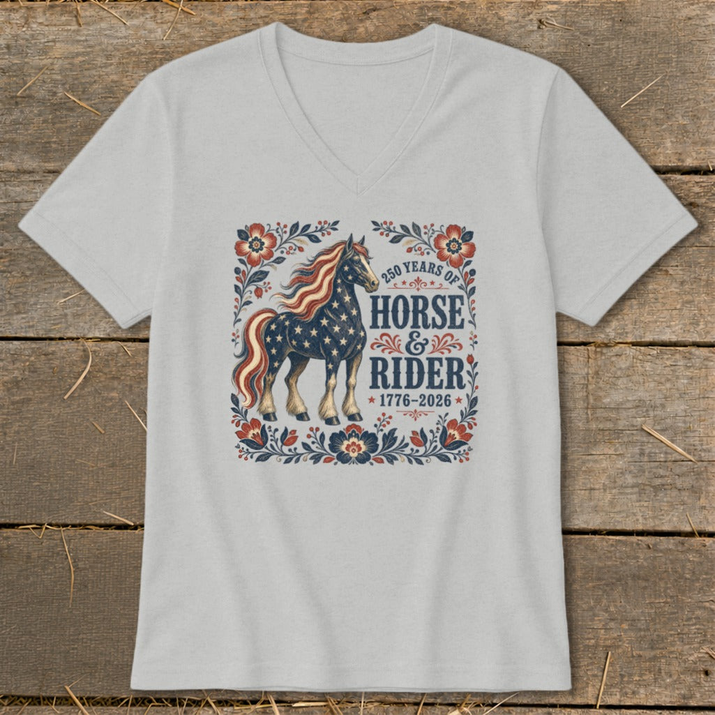 Horse and Rider design with patriotic stars and stripes, 250 Years text.