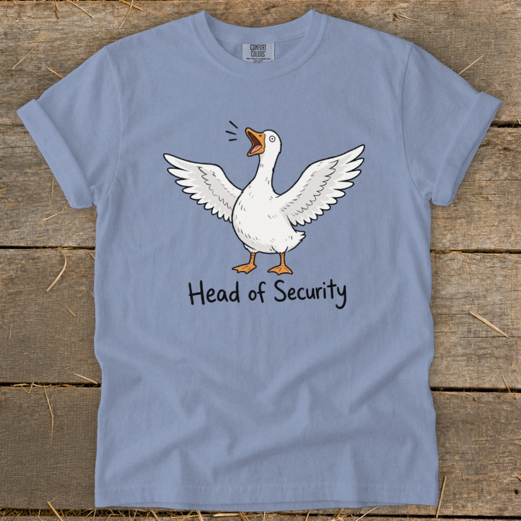 T-shirt with cartoon goose and text "Head of Security".
