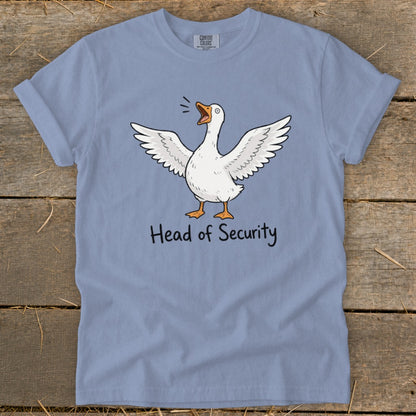T-shirt with cartoon goose and text "Head of Security".