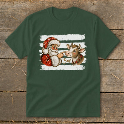 Santa boops a cow on the nose with "Boop" text.