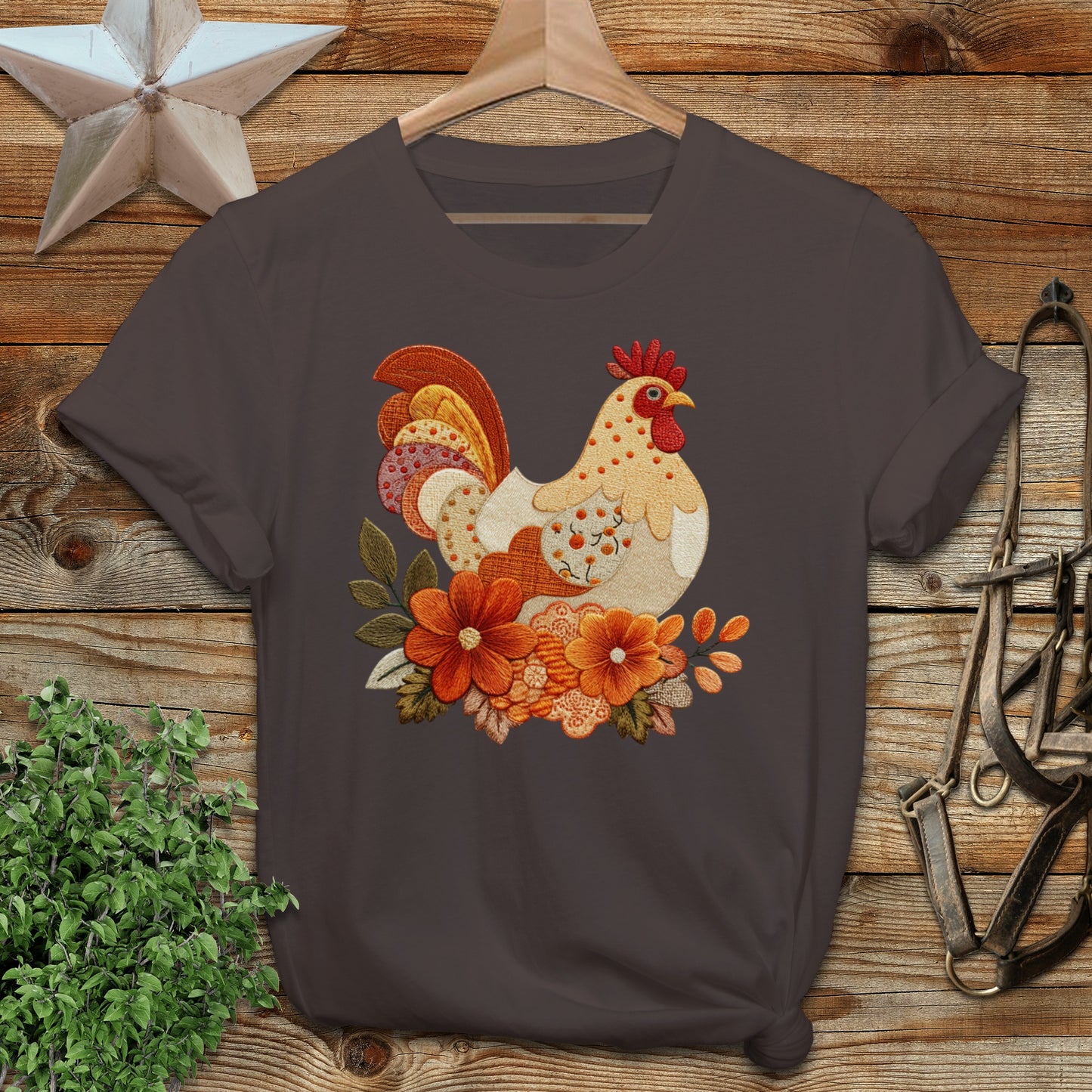 Rustic Rooster Embroidered T-Shirt Unisex Casual product type