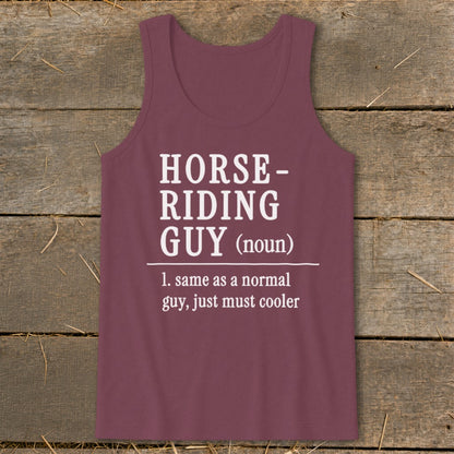 Maroon tank top with "Horse-Riding Guy" definition printed on front.