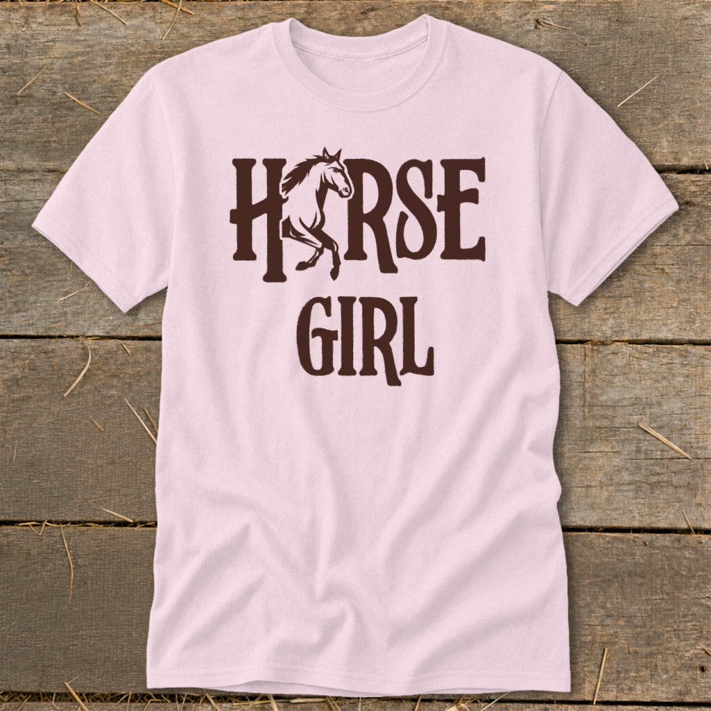 Light pink t-shirt with "HORSE GIRL" text and a horse graphic.