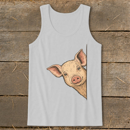 Tank top with a smiling pig peeking from the side.