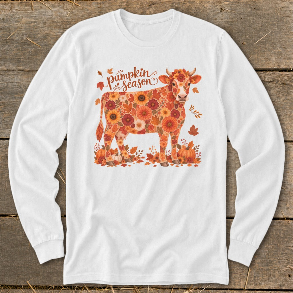 Fall Floral Cow Long Sleeve Tee