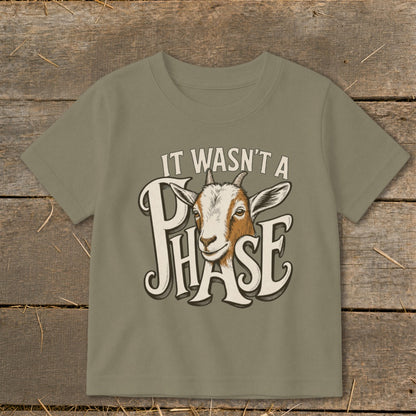 T-shirt with goat graphic and text "IT WASN'T A PHASE".
