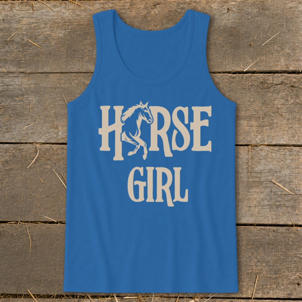 Blue tank top with "Horse Girl" text and horse graphic.