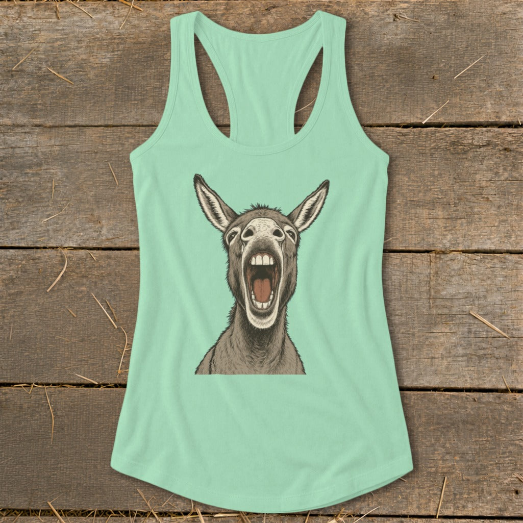Light green tank top with a cartoon donkey face printed on the front.