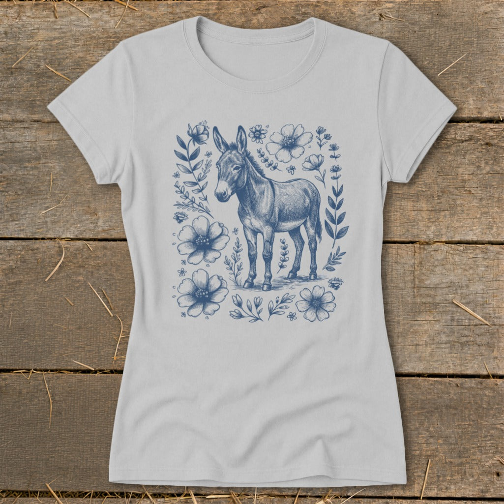 Light blue t-shirt with a donkey and floral design.