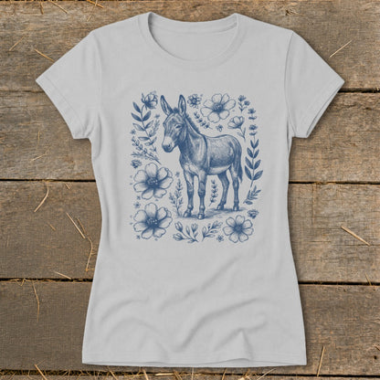 Light blue t-shirt with a donkey and floral design.