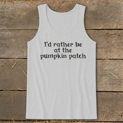 Light gray tank top with "I'd rather be at the pumpkin patch" text.