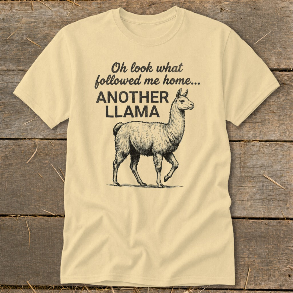 Cream t-shirt with sketch of llama and text "Another Llama".