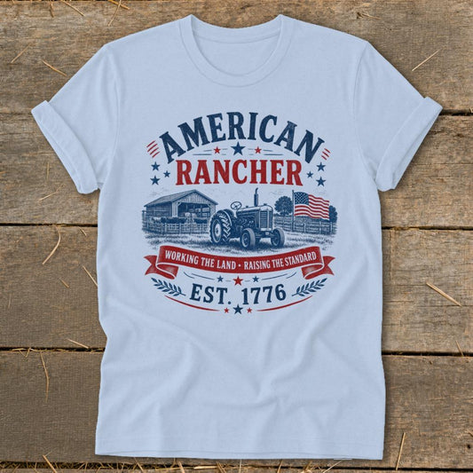 American Rancher Est 1776 Softstyle Tee - Baby Blue